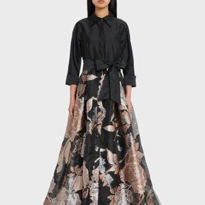 Rickie Freeman for Teri Jon Taffeta Shirt Gown floral jacquard Size 2